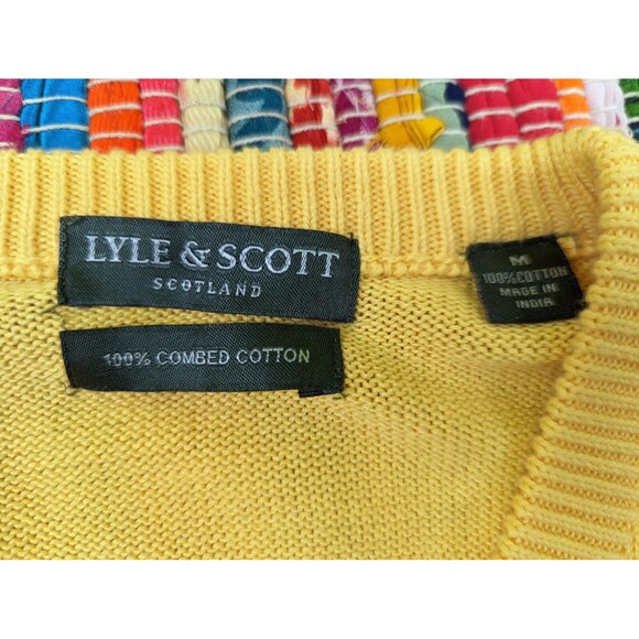 Lyle & Scott Scotland Golf Sweater Pullover Men's M Combed Cotton V-Neck Yellow - Picture 3 of 8